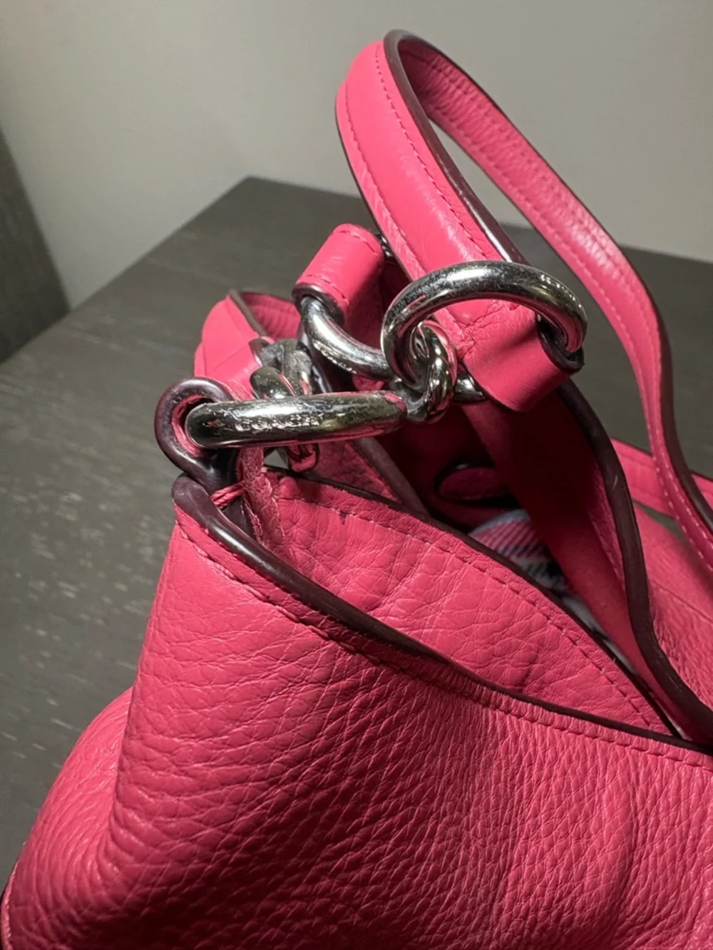 Coach Pebbled Leather Shoulder Bag in Raspberry - Picture 5 of 10